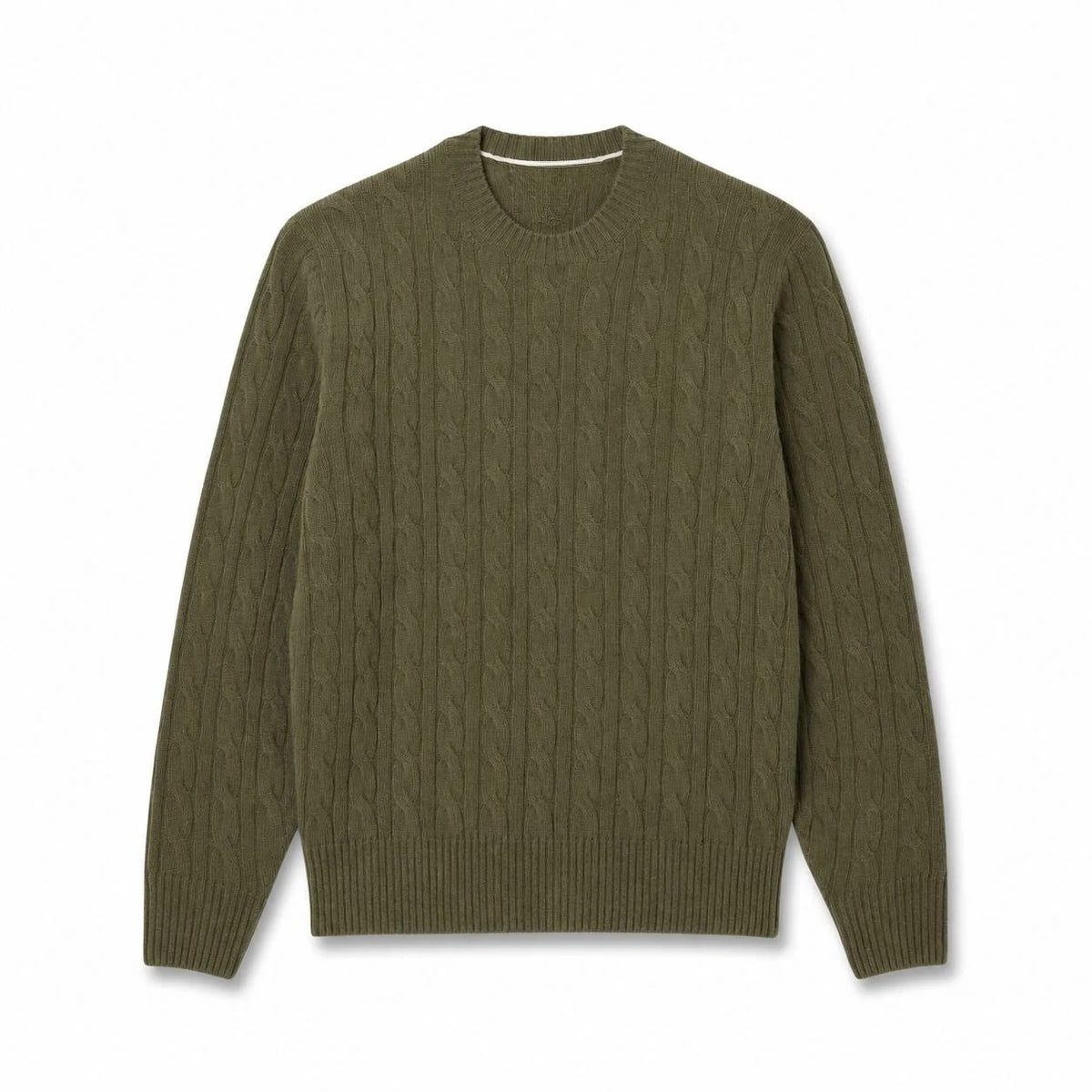 Cable Knit Sweater in Combed Wool with Crew Neck RF3OC3FY9OK