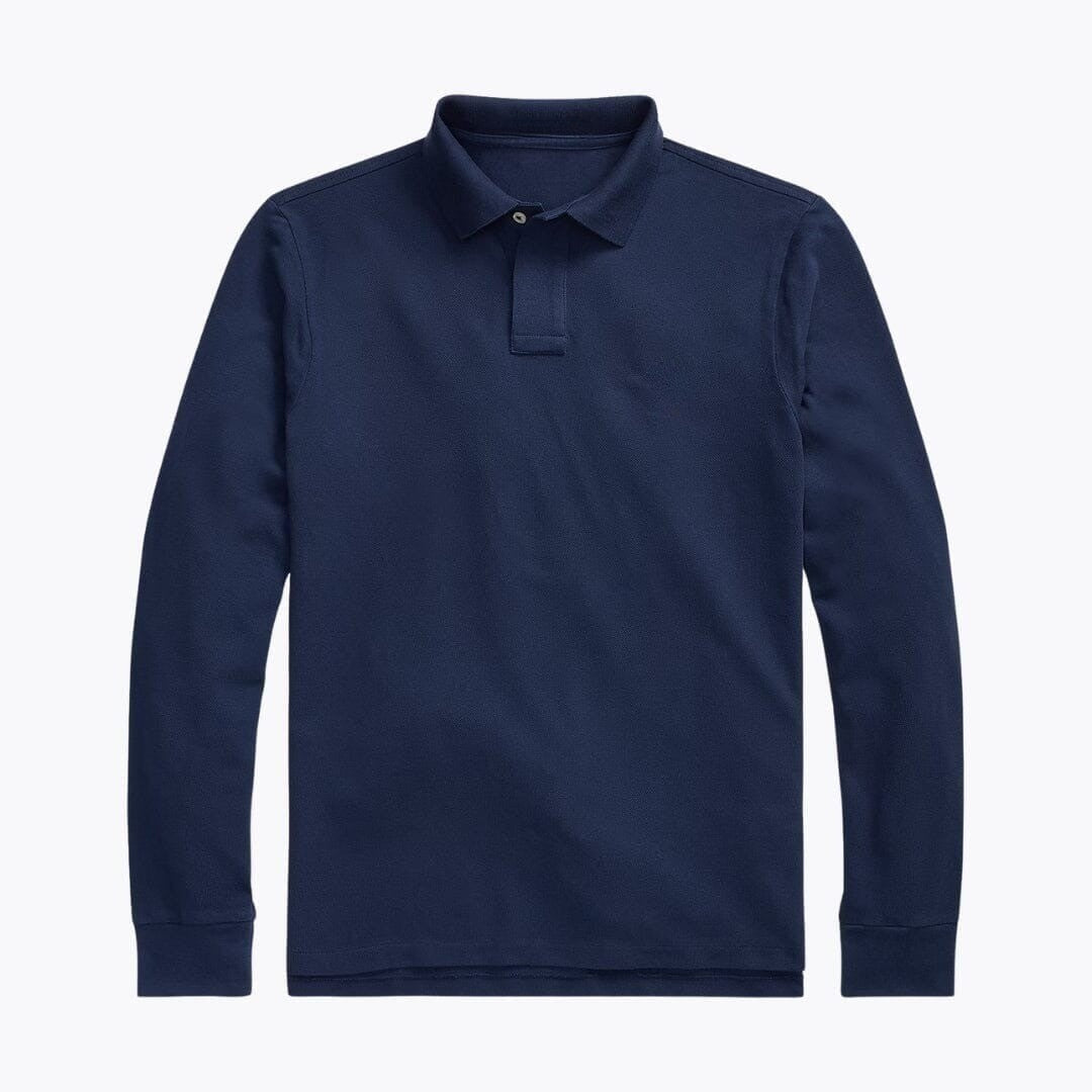 Long-Sleeve Mesh Cotton Polo Shirt RF3OC3WOVB8