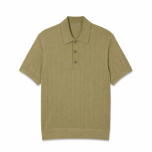 Ribbed Knit Polo Collar Sweater RF3OC3DOSQS