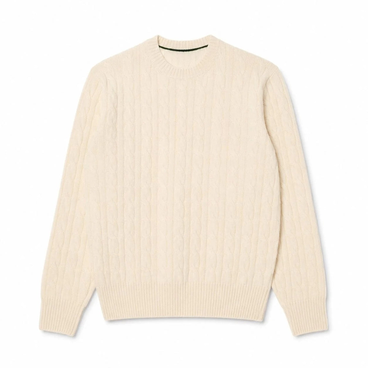 Cable Knit Sweater in Combed Wool with Crew Neck RF3OC3FY9OK