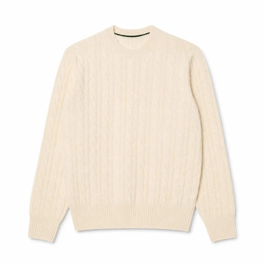 Cable Knit Sweater in Combed Wool with Crew Neck RF3OC3FY9OK