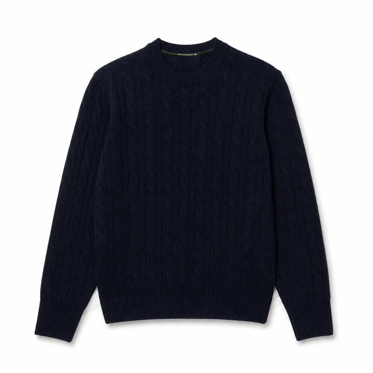 Cable Knit Sweater in Combed Wool with Crew Neck RF3OC3FY9OK