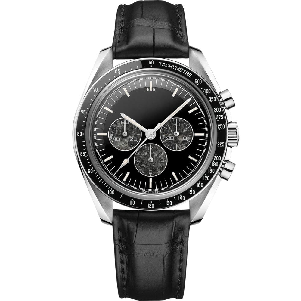 Men's Chronograph 42mm Black Dial Leather Strap RF3OC3NMZK4