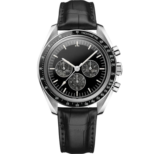 Men's Chronograph 42mm Black Dial Leather Strap RF3OC3NMZK4