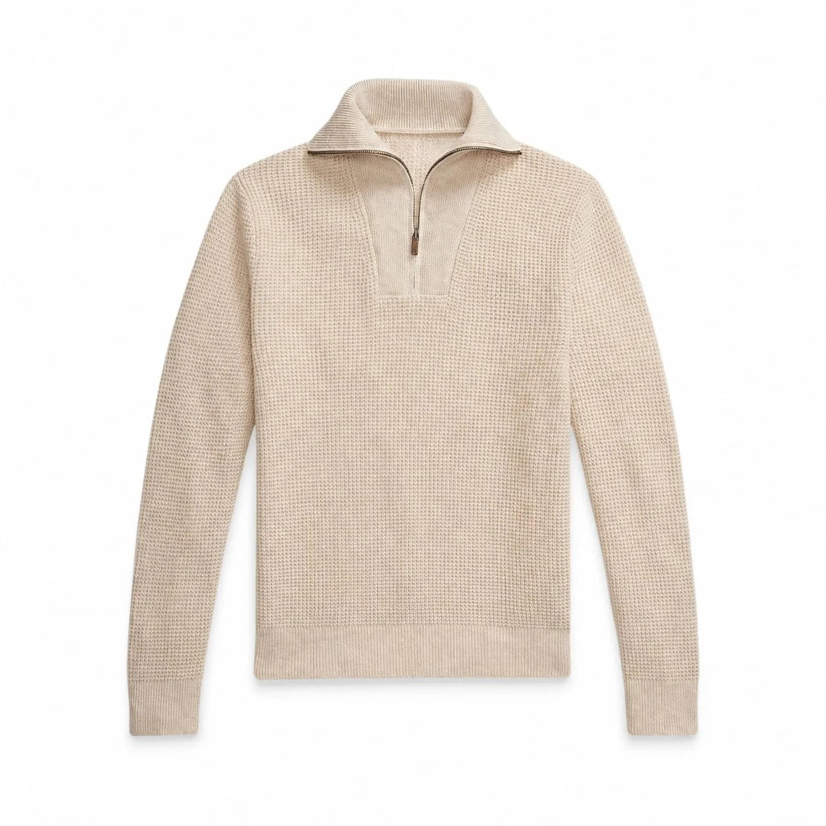 Waffle-Knit Wool-Cotton Quarter-Zip Sweater RF3OC42DY84