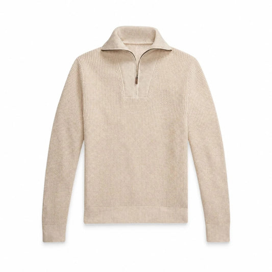 Waffle-Knit Wool-Cotton Quarter-Zip Sweater RF3OC42DY84